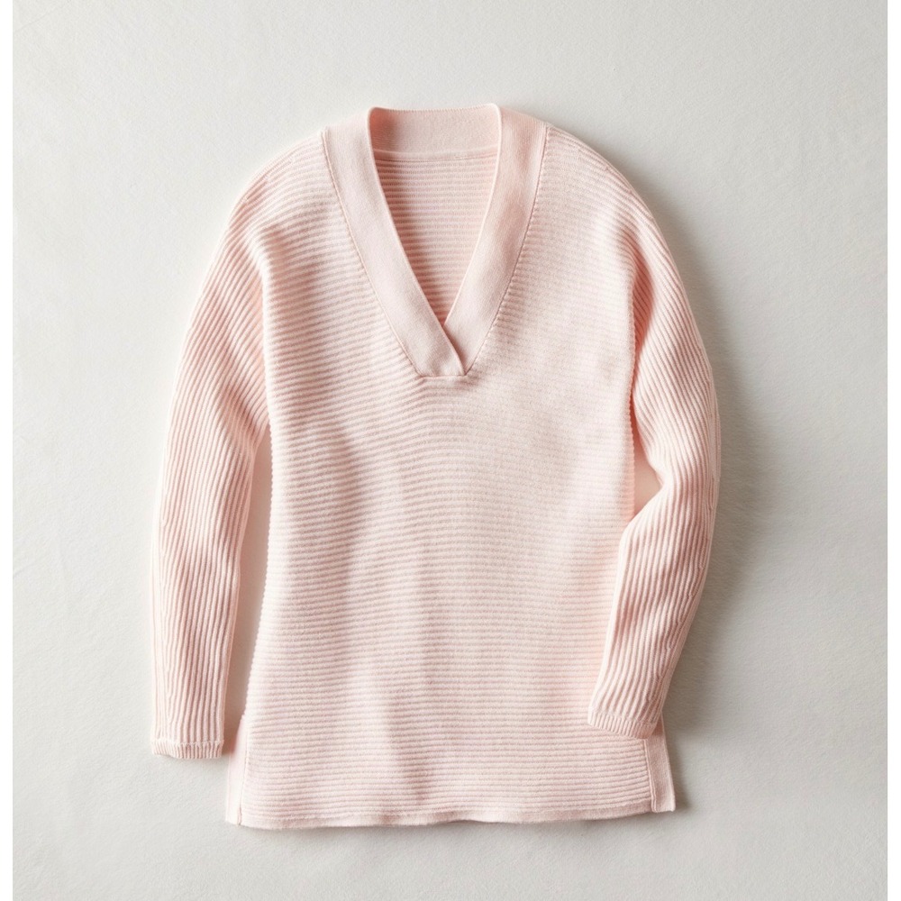 Haven Well Within Womens Pale Pink Ribbed V-Neck Cotton Cashmere Sweater Size M
